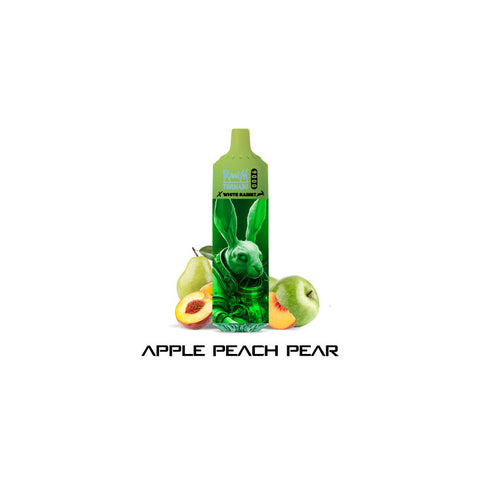 Visuel de la puff 9000 APPLE PEACH PEAR TORNADO provenant de la marque White Rabbit et vendu chez cbdeer. Un puff contenant 9000 bouffées au bon gout de pomme, pêche et poire.