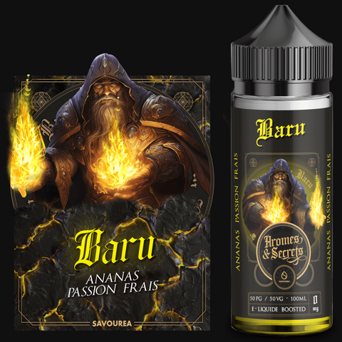 Flacon de e-liquide BARU 100ML – Arômes et Secrets by Savourea, saveurs ananas, passion et frais