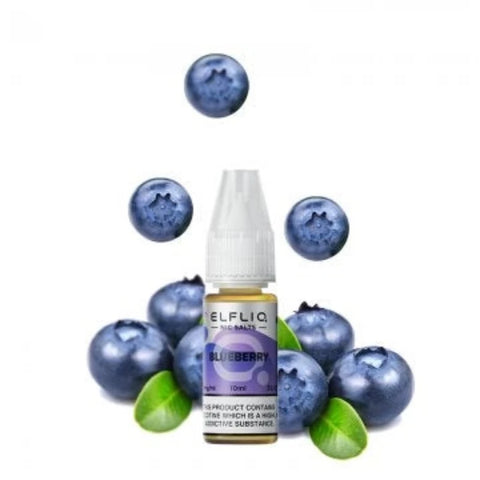 Visuel du liquide sel de nicotine Blueberry provenant de la marque Elfbar et vendu chez CBDeer. La myrtille dans toute sa splendeur : Douce et sucrée. Contenance 10ml avec un dosage de 10mg ou 20mg. 