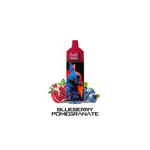 Visuel de la puff 9000 BLUEBERRY POMEGRANATE TORNADO provenant de la marque White Rabbit et vendu chez cbdeer. Un puff contenant 9000 bouffées au bon gout de myrtille et grenade