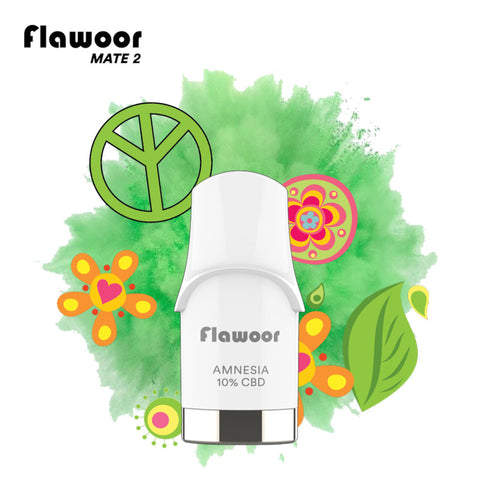Visuel de la cartouche de CBD Amnésia provenant de la marque Flawoor vendu par cbdeer. Nos cartouches sont pré-remplies de e-liquide saveur Amnésia vous n'aurez qu'à vaper et profiter des bienfaits du CBD.