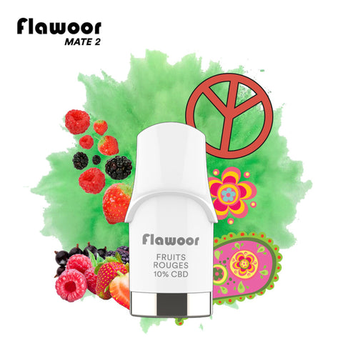 Visuel de la cartouche de CBD Fruits Rouges provenant de la marque Flawoor vendu par cbdeer. Nos cartouches sont pré-remplies de e-liquide saveur fruits rouge. Vous n'aurez qu'à vaper et profiter des bienfaits du CBD.