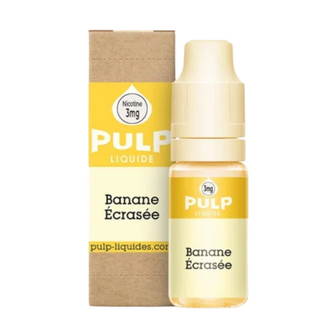 e-liquide Banane 10ml de Pulp, une banane mûre et sucrée pour une vape douce et gourmande. Disponible en 0, 3, 6 et 12 mg de nicotine, fabriqué en France !