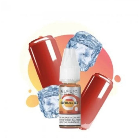 Visuel du liquide sel de nicotine Elfbull provenant de la marque Elfbar et vendu chez CBDeer. Elfbull Ice est la parfaite réplique de la célèbre boisson à la taurine avec une touche de fraicheur. Contenance 10ml avec un dosage de 10mg ou 20mg.