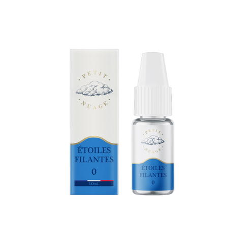 Visuel du e-liquide Etoiles Filantes provenant de la marque petit nuage et vendu chez CBDeer. Un liquide pret a vaper en 10ml au bon goût de fruit du dragon, mangue, pomme verte avec plusieurs dosages de nicotine. Pas cher: 4,90€