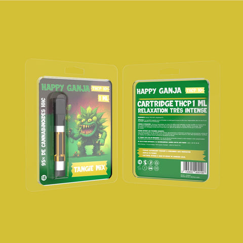 Visuel de la cartouche THCP Tangie Mix provenant de la marque Happy Ganja et vendue par CBDeer. Une cartouche contenant 10% de THCP pour une relaxation très intense. 