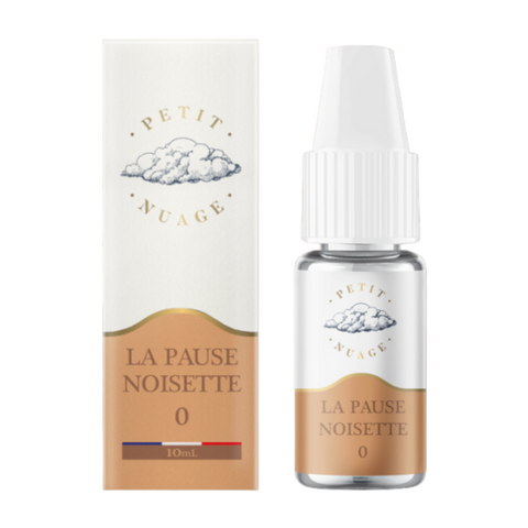 Visuel du e-liquide la pause noisette provenant de la marque petit nuage et vendu chez CBDeer. Un liquide pret a vaper en 10ml au bon goût de café et noisette avec plusieurs dosages de nicotine. Pas cher: 4,90€