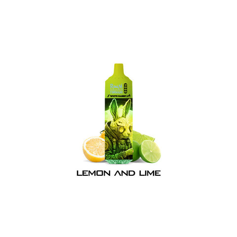 Visuel de la puff 9000 LEMON LIME TORNADO provenant de la marque White Rabbit et vendu chez cbdeer. Un puff contenant 9000 bouffées au bon gout de citron.