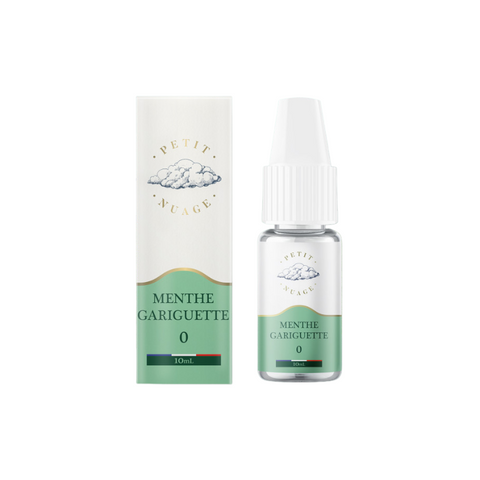 Visuel du e-liquide La Menthe Gariguette provenant de la marque petit nuage et vendu chez CBDeer. Un liquide pret a vaper en 10ml au bon goût de menthe et fraise avec plusieurs dosages de nicotine. Pas cher: 4,90€