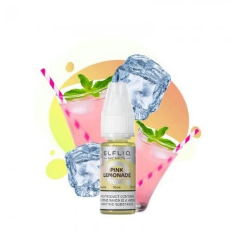 Visuel du liquide sel de nicotine Pink Lemonade provenant de la marque Elfbar et vendu chez CBDeer. Une saveur ultra-fruité et fraiche, une limonade citronnée à la fraise, donnant un rendant fruité et frais en bouche. Contenance 10ml avec un dosage de 10mg ou 20mg.