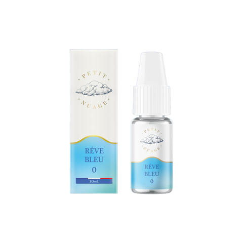Visuel du e-liquide rêve bleu provenant de la marque petit nuage et vendu chez CBDeer. Un liquide pret a vaper en 10ml au bon goût de baies, framboise bleue, fraîcheur avec plusieurs dosages de nicotine. Pas cher: 4,90€