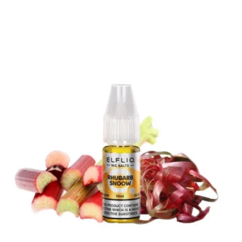 Visuel du liquide sel de nicotine Rhubarb Snoow provenant de la marque Elfbar et vendu chez CBDeer. De la rhubarbe sucrée pour notre plus grand plaisir !Contenance 10ml avec un dosage de 10mg ou 20mg.