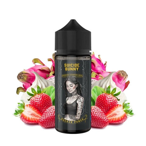 Flacon de e-liquide Sucker Punch 100ml 0mg – Saveurs fraise, fruit du dragon et crème légère – Suicide Bunny Reimagined