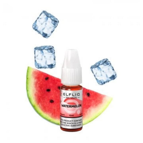 Visuel du liquide sel de nicotine Watermelon provenant de la marque Elfbar et vendu chez CBDeer. Savourez une bonne pastèque rafraîchissante. Contenance 10ml avec un dosage de 10mg ou 20mg.