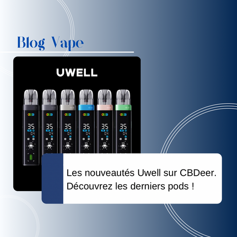  Explorez les nouveaux pods Uwell sur CBDeer ! Caliburn G3 Pro, Havok R, EM2… Performances, design et saveurs optimales pour une vape CBD exceptionnelle.