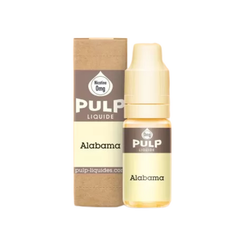 E-liquide Alabama 10ml de Pulp, un classic blond américain sublimé par des notes de noix de pécan et de fruits à coque. Disponible en 0, 3, 6 et 12 mg de nicotine, fabriqué en France