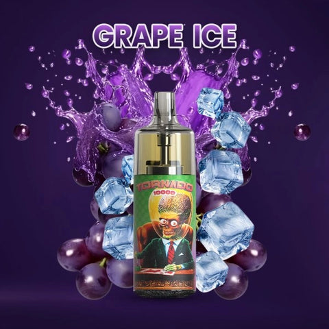 Découvrez la Tornado 10000 Grape Ice, une puff 100% légale au goût savoureux de raisin glacé. 10ml – 10 000 bouffées, rechargeable USB-C, et effets lumineux RGB désactivables. Fabriquée par Gobar.