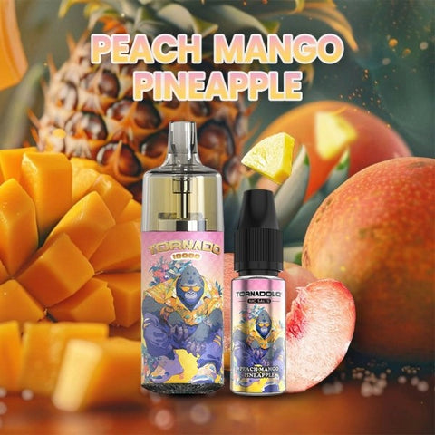 Découvrez la Tornado 10000 Peach Mango, une puff 100% légale au goût délicieux de pêche et mangue. 10ml – 10 000 bouffées, rechargeable USB-C, et effets lumineux RGB désactivables. Fabriquée par Gobar.