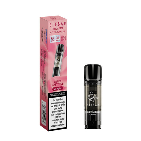 Pack de 2 Pods Elfa Pro Cerise Pastèque 2ml d'ELFBAR. Compatible avec l'Elfa Pro, disponible en 00mg, 10mg et 20mg de nicotine, vendu chez CBDeer