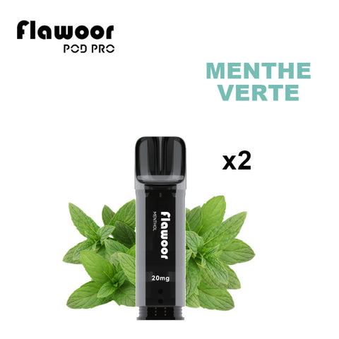 Découvrez la cartouche Menthe Verte Flawoor Pod Pro, une saveur fraîche et naturelle. Compatible Flawoor, Elfa Pro, Tappo Air & Wilo. 2x2ml – Jusqu’à 1200 bouffées.