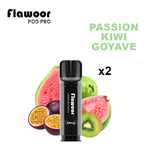 Découvrez les cartouches Passion Kiwi Goyave Flawoor Pod Pro, un mélange exotique et rafraîchissant. Compatible Flawoor, Elfa Pro, Tappo Air & Wilo. 2x2ml – Jusqu’à 1200 bouffées.