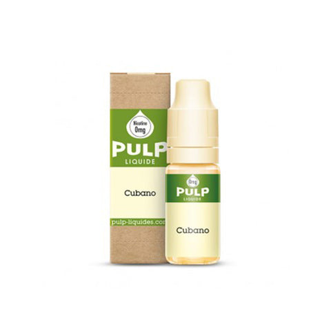 e-liquide Cubano 10ml de Pulp, une saveur tabac cubain enrichie de vanille crémeuse et de cacao léger pour une vape riche et gourmande. Disponible en 0, 3, 6 et 12 mg de nicotine, fabriqué en France !