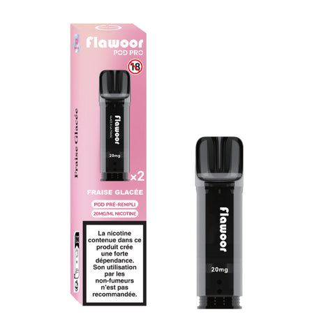 Découvrez la cartouche Fraise Glacée Flawoor Pod Pro, une fraise sucrée sublimée par une touche de fraîcheur. Compatible Flawoor, Elfa Pro, Tappo Air & Wilo. 2x2ml – Jusqu’à 1200 bouffées.