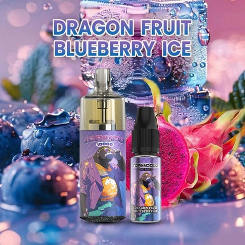 Découvrez la Tornado 10000 Dragon Fruit Blueberry Ice, une puff 100% légale aux saveurs exotiques de fruit du dragon et myrtille glacée. 10ml – 10 000 bouffées, rechargeable USB-C, et effets lumineux RGB désactivables. Fabriquée par Gobar.