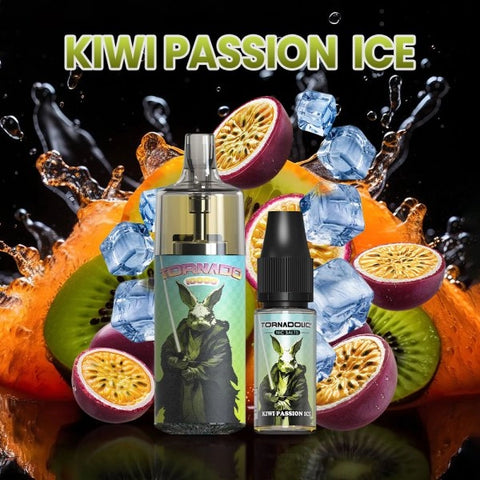 Découvrez la Tornado 10000 Kiwi Passion Ice, une puff 100% légale aux saveurs exotiques de kiwi et fruit de la passion glacé. 10ml – 10 000 bouffées, rechargeable USB-C, et effets lumineux RGB désactivables. Fabriquée par Gobar.