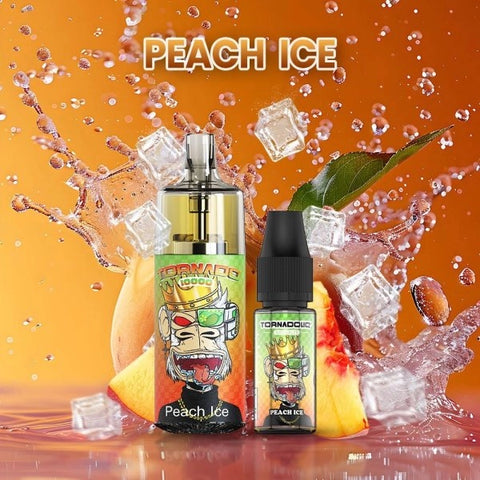 Découvrez la Tornado 10000 Peach Ice, une puff 100% légale avec une saveur de pêche glacée. 10ml – 10 000 bouffées, rechargeable USB-C, et effets lumineux RGB désactivables. Fabriquée par Gobar.