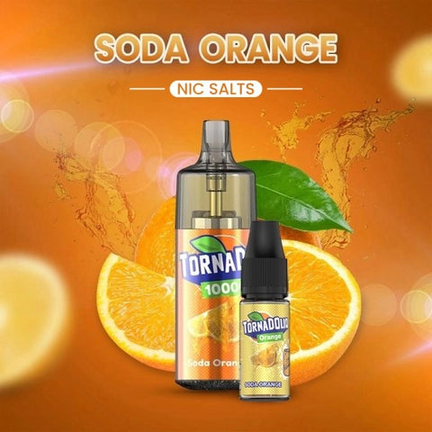 Découvrez la Tornado 10000 Soda Orange, une puff 100% légale avec un goût délicieux de soda et orange pétillant. 10ml – 10 000 bouffées, rechargeable USB-C, et effets lumineux RGB désactivables. Fabriquée par Gobar.