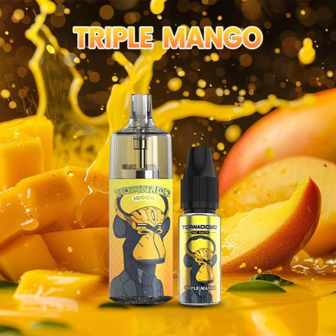 Découvrez la Tornado 10000 Triple Mango, une puff 100% légale avec une saveur délicieuse de triple mangue sucrée et juteuse. 10ml – 10 000 bouffées, rechargeable USB-C, et effets lumineux RGB désactivables. Fabriquée par Gobar.