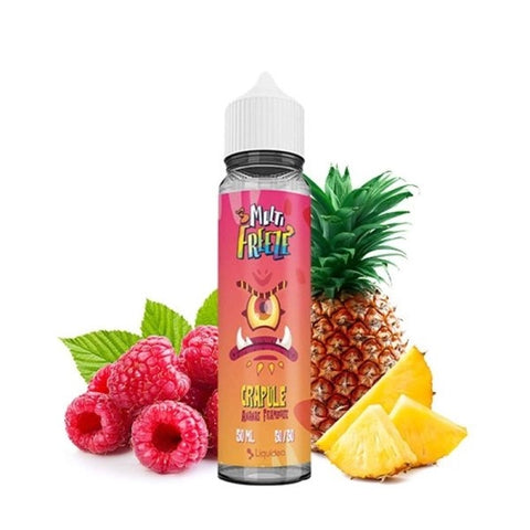 Flacon de e-liquide Crapule Ananas Framboise 0mg 50ml - Liquideo Multifreeze, saveur ananas et framboise fraîche