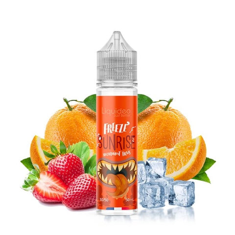 Flacon de e-liquide Freeze Sunrise 0mg 50ml - Liquideo Freeze, saveur orange et fraise fraîche