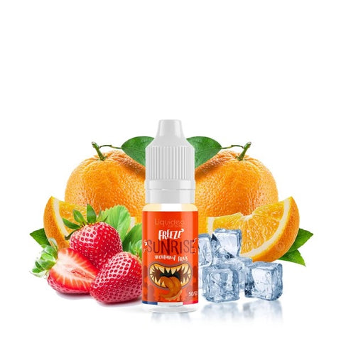Flacon de e-liquide Freeze Sunrise 10ml - Liquideo Freeze, saveur orange et fraise glacée