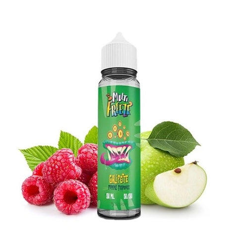 Flacon de e-liquide Galipette Pomme Framboise 0mg 50ml - Liquideo Multifreeze, saveur pomme et framboise glacées