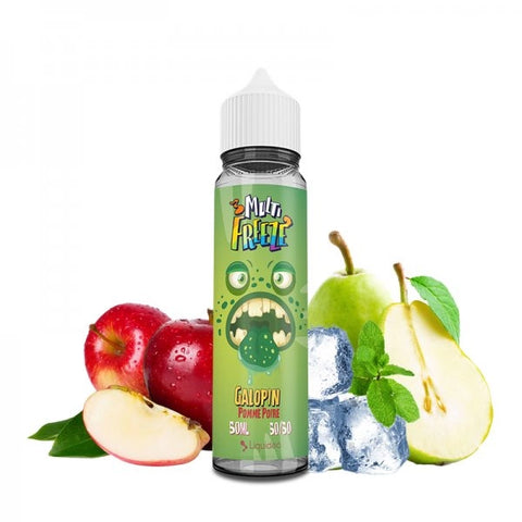 Flacon de e-liquide Galopin Pomme Poire 0mg 50ml - Liquideo Multifreeze, saveur pomme et poire glacée