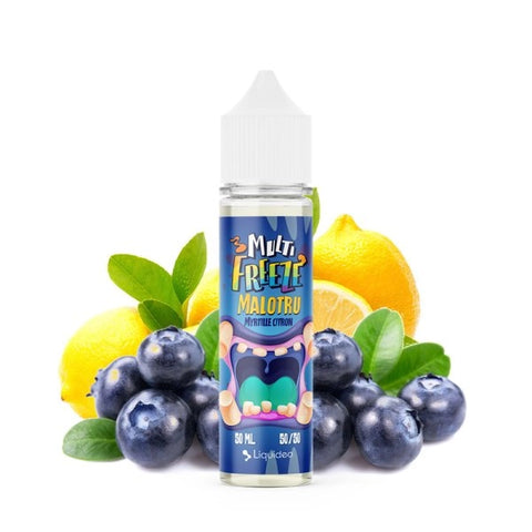 Flacon de e-liquide Malotru Myrtille Citron 0mg 50ml - Liquideo Multifreeze, saveur myrtille et citron glacés