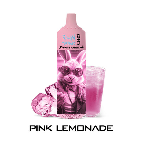 Visuel de la puff 9000 Pink Lemonade TORNADO provenant de la marque White Rabbit et vendu chez cbdeer. Un puff contenant 9000 bouffées au bon gout de limonade à la fraise avec une touche de fraicheur.
