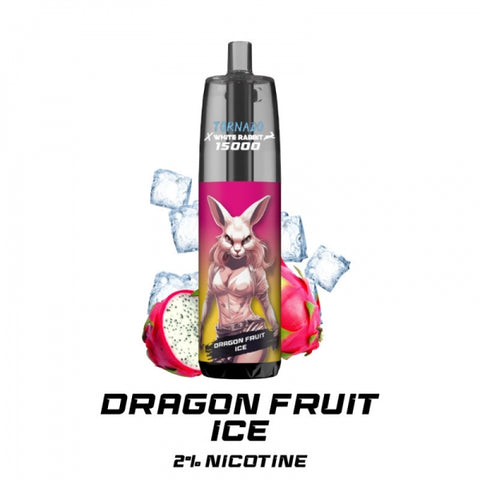 Visuel de la puff Puff Tornado 15000 - RandM x White Rabbit, saveur Dragon Fruit Ice vendu chez CBDeer, 2% de nicotine, offrant jusqu'à 15 000 bouffées avec e-liquide aux saveurs de fruit du dragon frais.