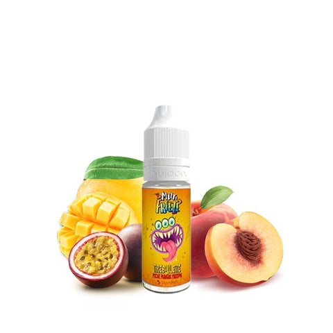 Flacon de e-liquide Tireboulette 10ml - Liquideo Multifreeze, saveur pêche mangue passion glacée