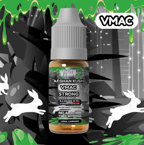 Visuel du Flacon e-liquide Afghan Kush VMAC Strong 10ml de la marque White Rabbit vendu chez CBDeer, saveur chanvre Amnesia et effets puissants 