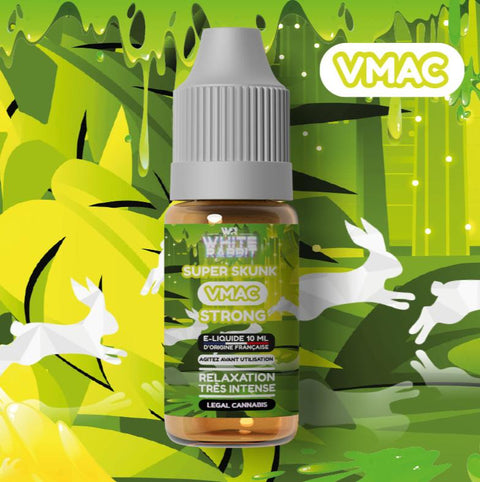 Visuel du Flacon e-liquide Super Skunk VMAC Strong 10ml de la marque White Rabbit vendu chez CBDeer, saveur chanvre Amnesia et effets puissants 