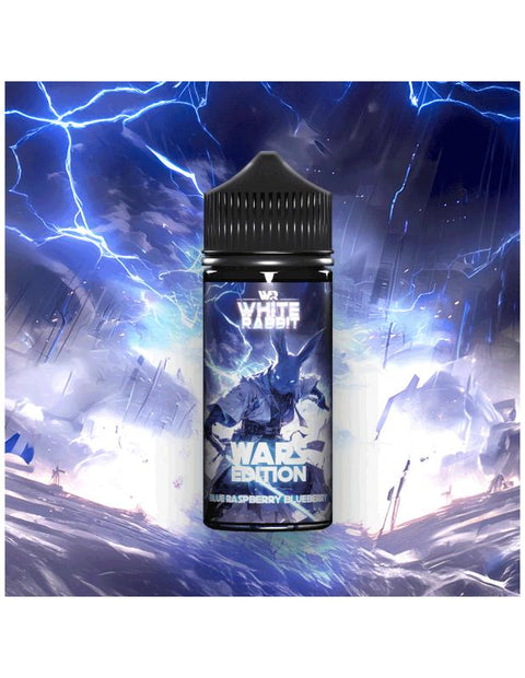 Visuel du e-liquide Blue Raspberry & Blueberry WARS Edition 100ml de White Rabbit vendu chez CBDeer. Un duo fruité de framboise bleue et myrtille, sans nicotine, avec un ratio PG/VG 50/50 pour une vape équilibrée et savoureuse.